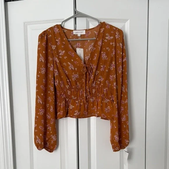 Orange Floral Women's Top - Picture 1 of 3